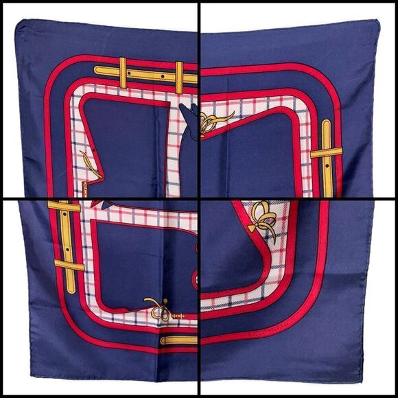 Hermes Paris Camails 100% Silk Scarf 90cm Square Red Blue Yellow in Box - Picture 3 of 13